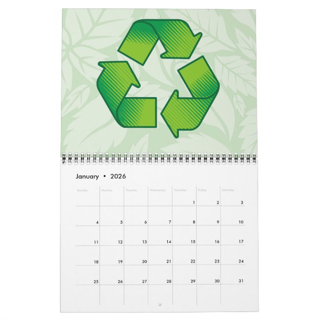 Recycling symbol calendar (Jan 2026)
