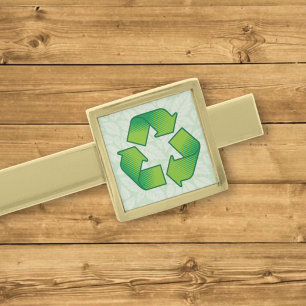 Recycling symbol gold finish tie clip
