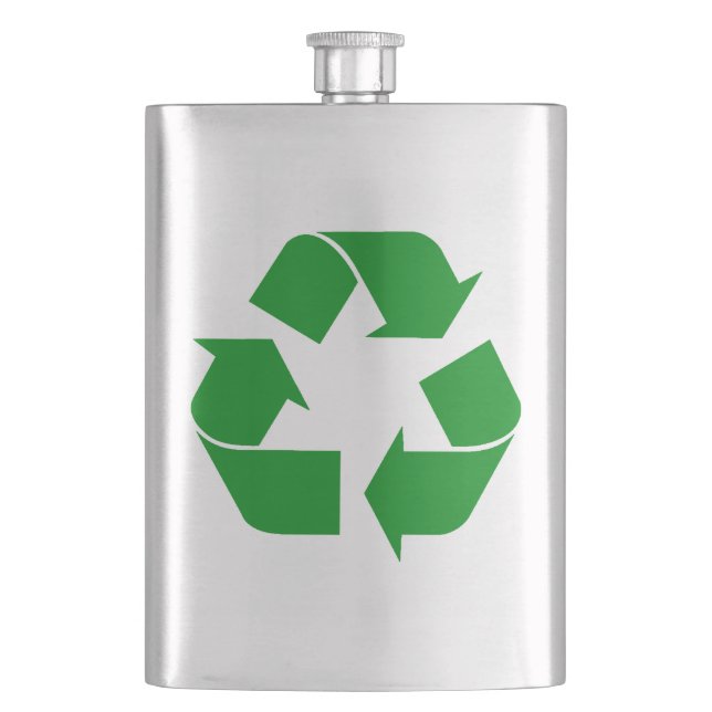 Recycling Symbol - Green Hip Flask (Front)