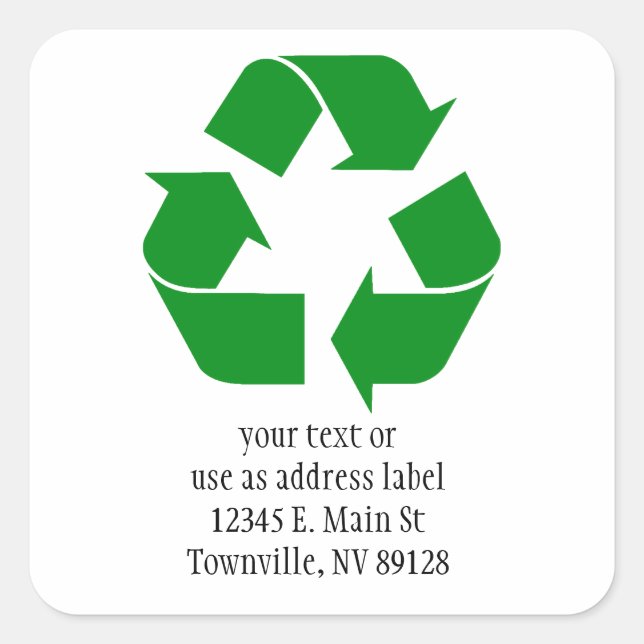 Recycling Symbol - Green Square Sticker (Front)