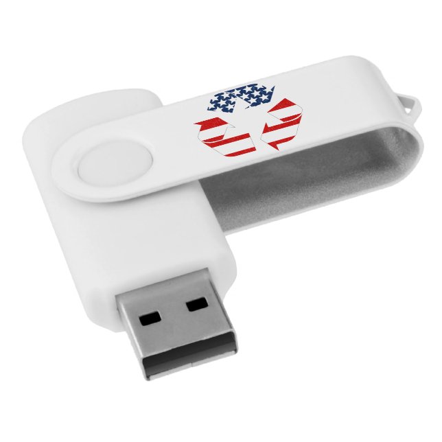 Recycling Symbol - Red White & Blue USB Flash Drive (Angled)