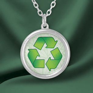 Recycling symbol silver plated necklace