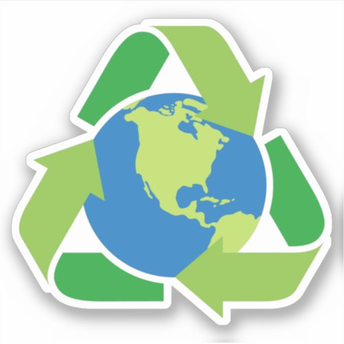 Recycling symbol with planet earth sticker