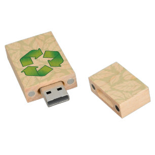 Recycling symbol wood USB flash drive