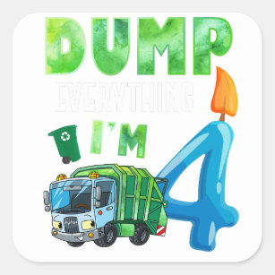 Recycling Trash 4 Years Old Garbage Truck 4th Square Sticker