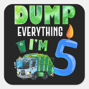 Recycling Trash 5 Years Old Garbage Truck 5th Square Sticker