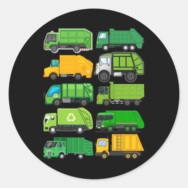 Recycling Trash Garge Truck Kids Birthday Gifts Ea Classic Round Sticker (Front)