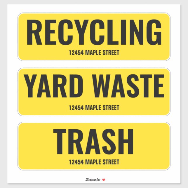 Recycling Trash Yard Waste can with address Sticker (Sheet)