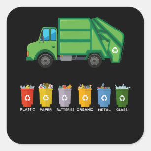 Recycling Truck Kids Garbage Truck Square Sticker