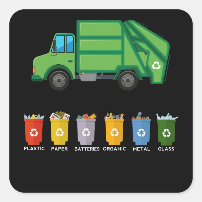 Recycling Truck Kids Garbage Truck Square Sticker (Front)