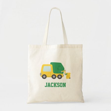 Recycling Yellow And Green Garbage Truck Tote Bag