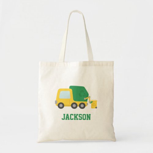 Recycling Yellow and Green Garbage Truck Tote Bag