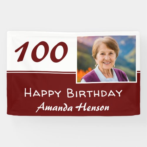 Red 100th Birthday Party Photo Backdrop Banner