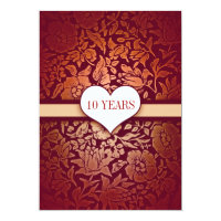 red 10 years wedding anniversary damask invitation