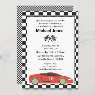 Red 10th Birthday Race Car Invitation