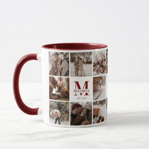 Red 18 Photo Collage Modern Family Personalized Mug