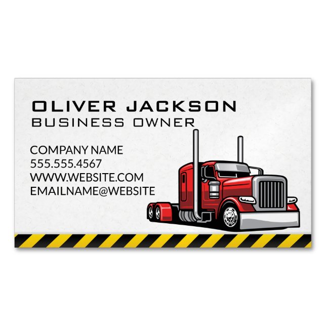Red 18 Wheeler | Truck Driver Business Card Magnet (Front)
