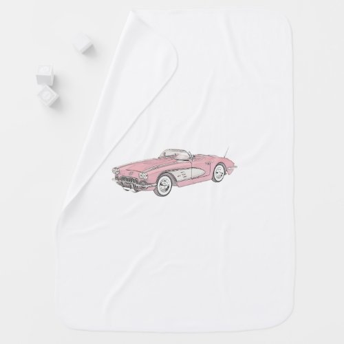 Red 1958 Chevy Corvette Pencil Style Drawing Swaddle Blanket