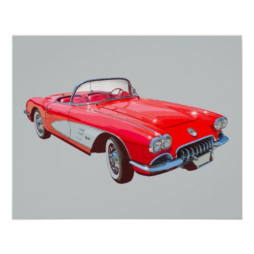 Red 1958 Corvette Convertible Classic Car Poster