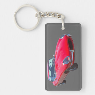 Red 1964 Jaguar XKE Antique Sports Car Keychain