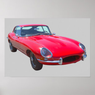 Red 1964 Jaguar XKE Antique Sports Car Poster