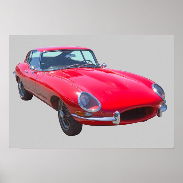 Red 1964 Jaguar XKE Antique Sports Car Poster (Front)