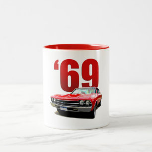 Red 1969 Chevelle coupe Two-Tone Coffee Mug