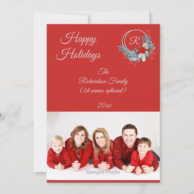 Red 1 Photo Family Holiday Card (Front)