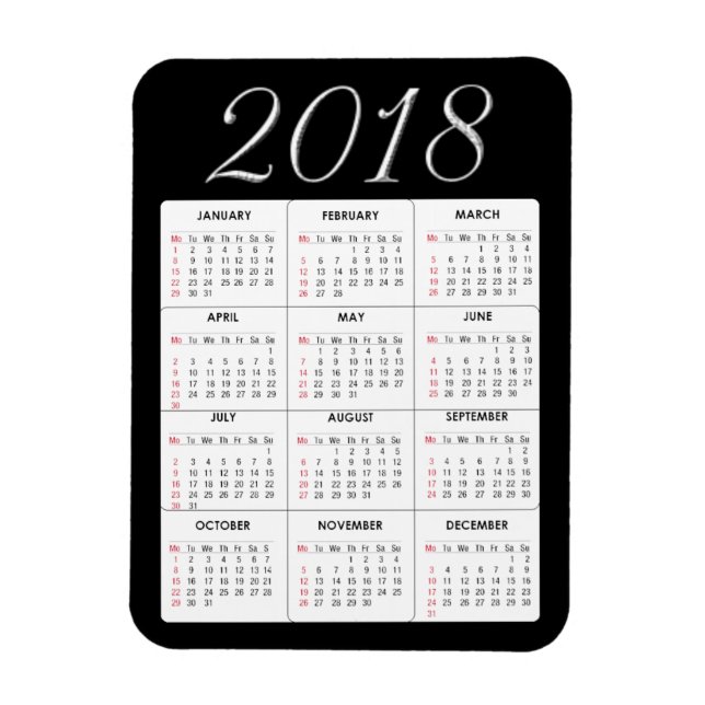 Red 2018 Calendar Magnet (Vertical)