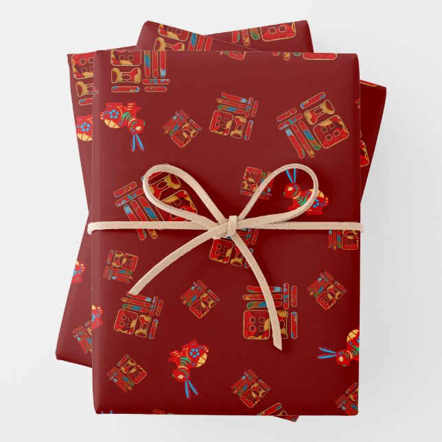 Red 2023 Lunar New Year Rabbit 福 Blessings Wrappin Wrapping Paper Sheets (In situ)