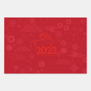 Red 2023 Lunar New Year Rabbit  Wrapping Paper Sheets