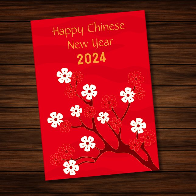 Red 2024 Blossom Dragon Chinese New Year Card (Creator Uploaded)