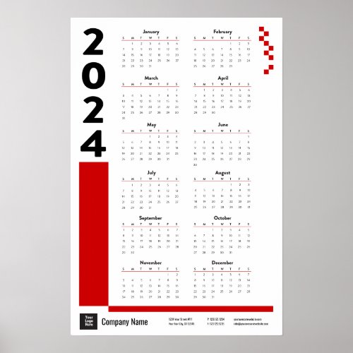 Red 2024 Corporate Wall Calendar Poster