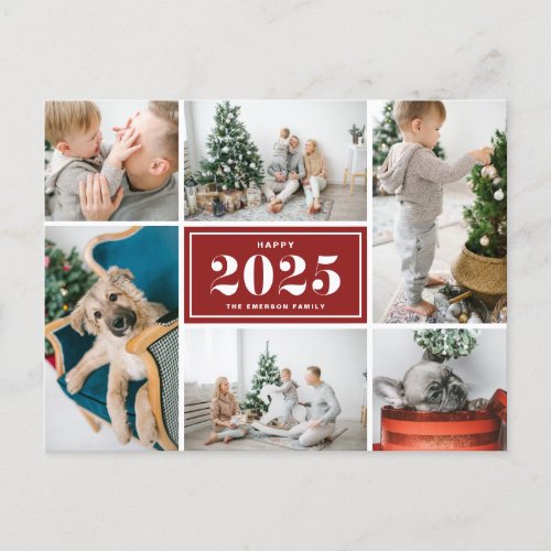 Red 2025 Happy New Year Photo Collage Holiday Postcard