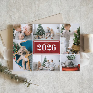 Red 2026 Happy New Year Photo Collage Holiday Card