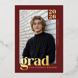 Red 2026 Modern 4 Photo Graduation Gold Foil Invitation