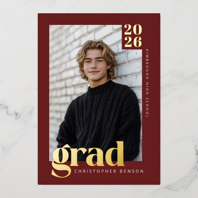 Red 2026 Modern 4 Photo Graduation Gold Foil Invitation (Front)