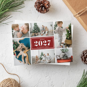 Red 2027 Happy New Year Photo Collage Holiday Card