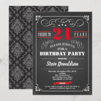 Red 21st birthday party chalkboard retro