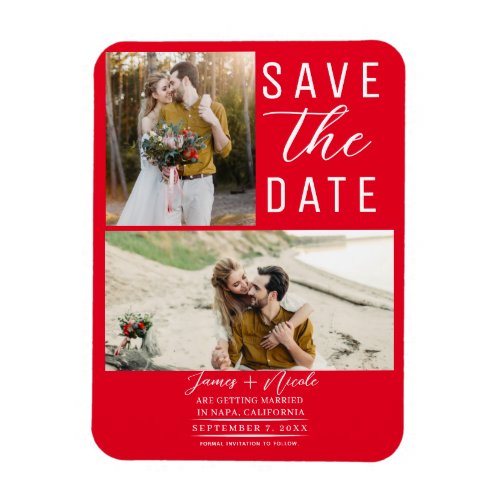 Red 2 Photos Save the Date Wedding Magnet