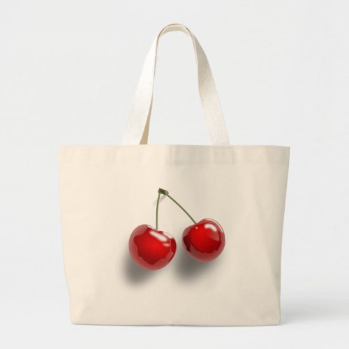 red_31484 red two food fruit cartoon cherries cher large tote bag