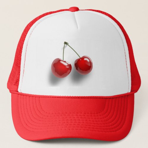 red_31484 red two food fruit cartoon cherries cher trucker hat