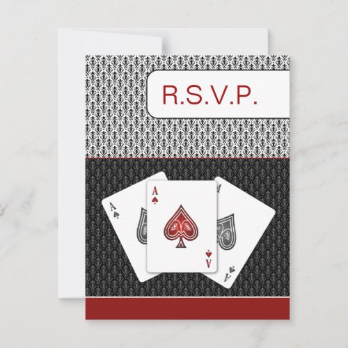 red 3 aces vegas wedding rsvp cards