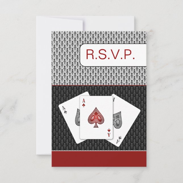 red 3 aces vegas wedding rsvp cards, 3.5 x 5 (Front)