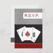 red 3 aces vegas wedding rsvp cards, 3.5 x 5 (Front/Back)