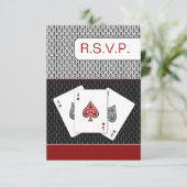 red 3 aces vegas wedding rsvp cards, 3.5 x 5 (Standing Front)