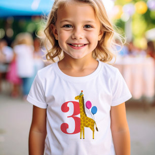 Red 3 Big Year Birthday Party Giraffe T-Shirt