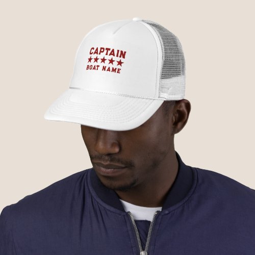 Red 3_D Stars Custom Text Nautical Design Trucker Hat