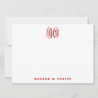 Red 3 Initial Vine Script Monogram DIY BG Thank You Card