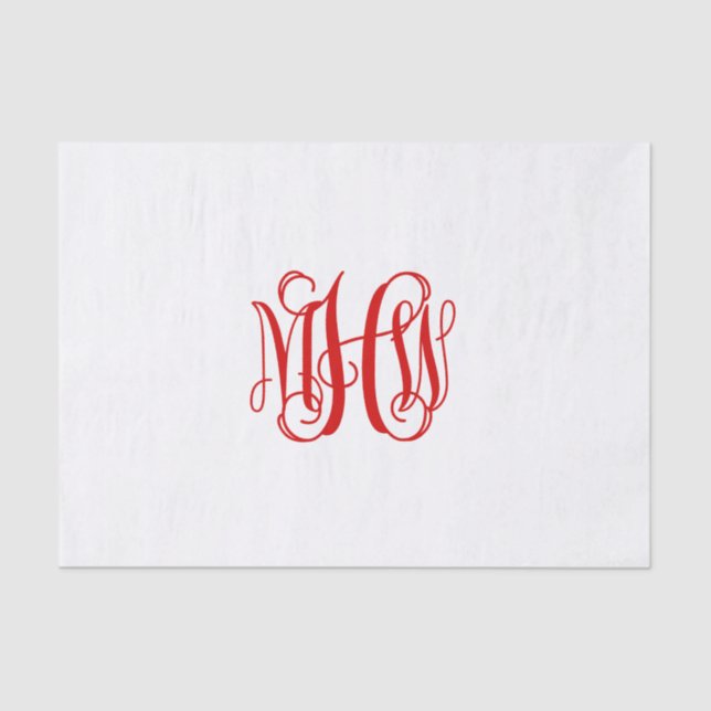 Red 3 Initial Vine Script Monogram DIY BG Tissue Paper (Front)
